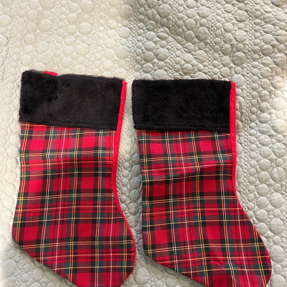 Plaid Christmas Stockings with Black Cuff